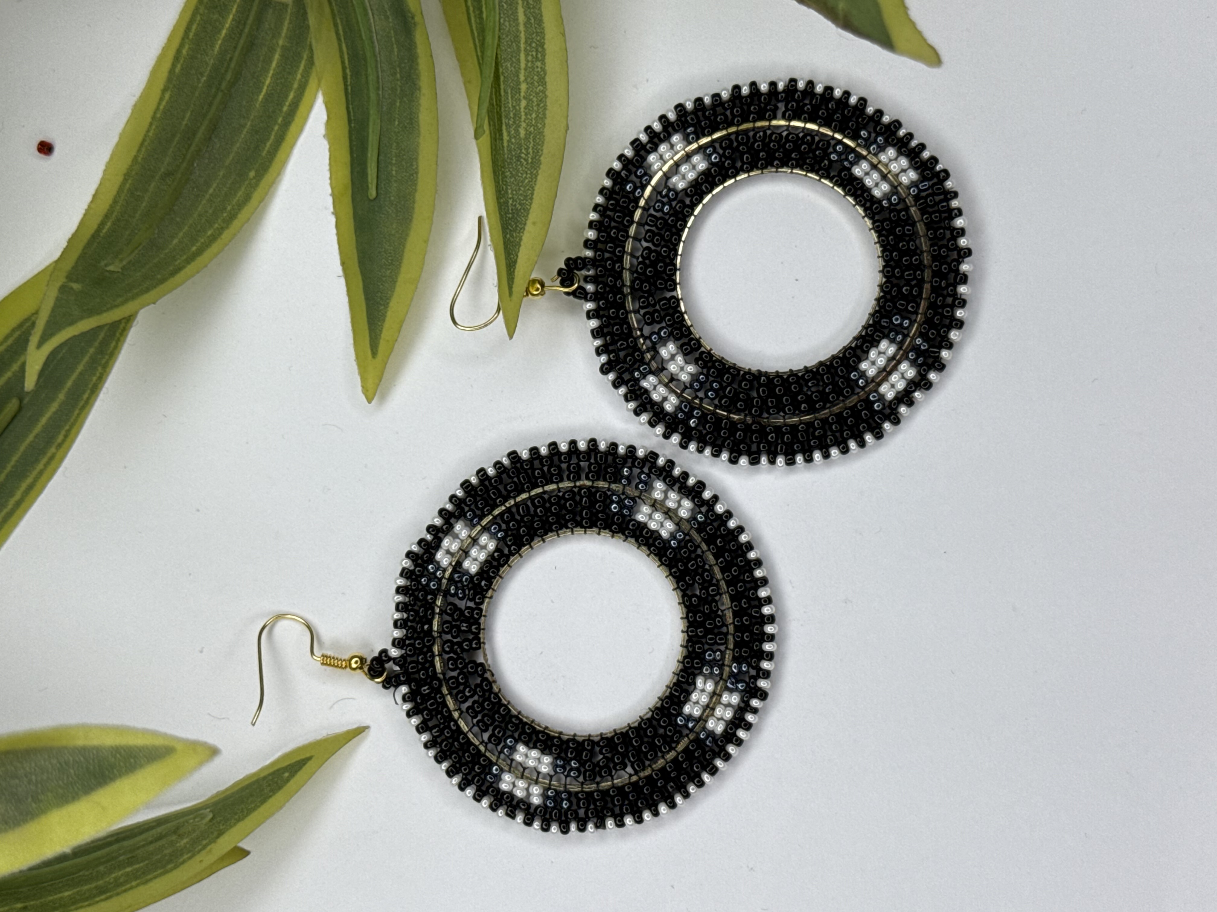 Midnight Hoops Handmade Beaded Earrings 
